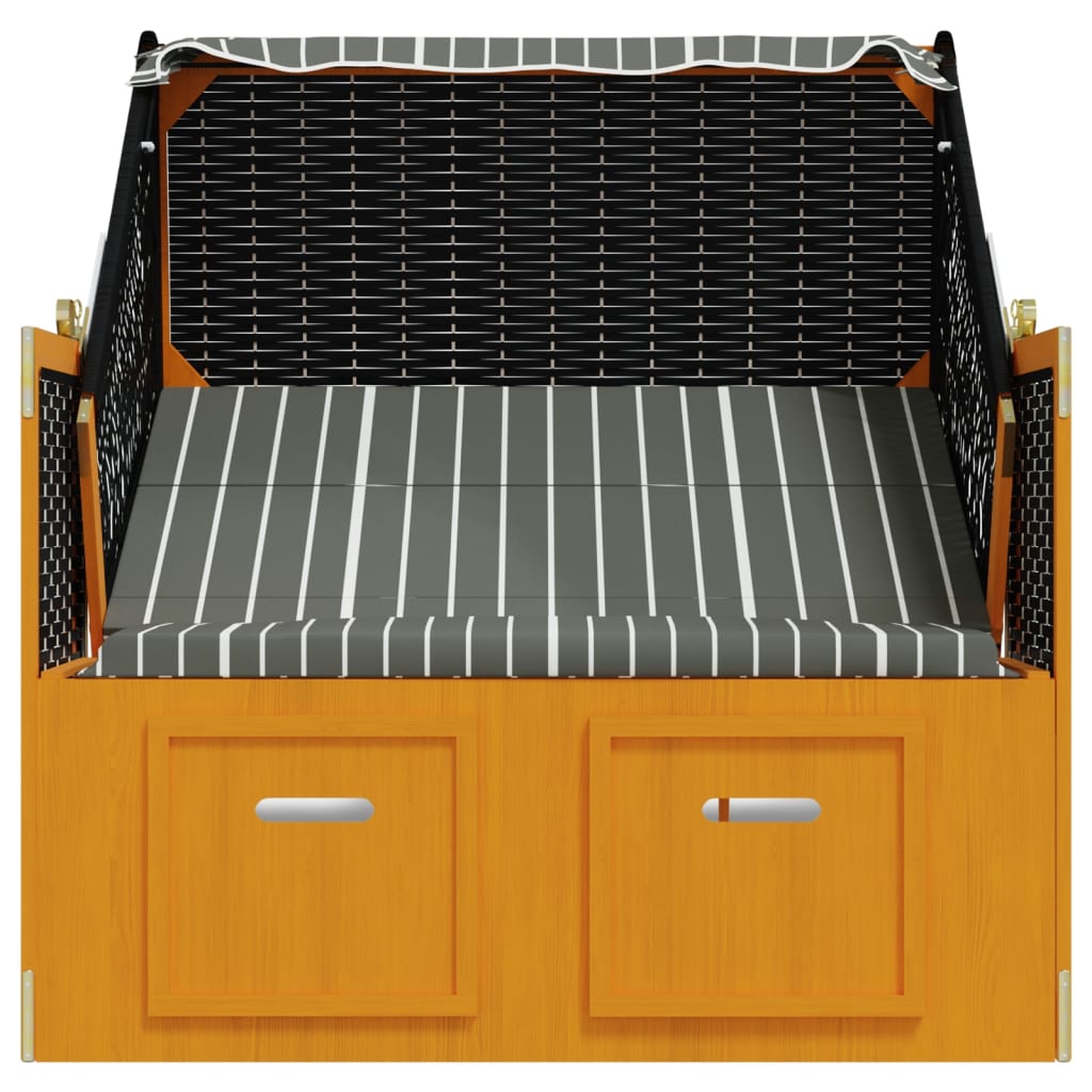 vidaXL Strandkorb com toldo vime PE e madeira maciça preto e cinzento