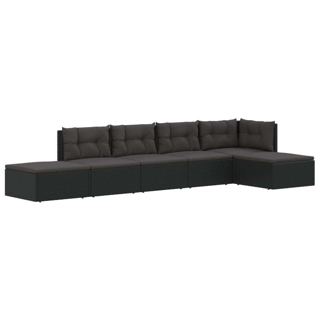 vidaXL 6 pcs conjunto lounge de jardim c/ almofadões vime PE preto