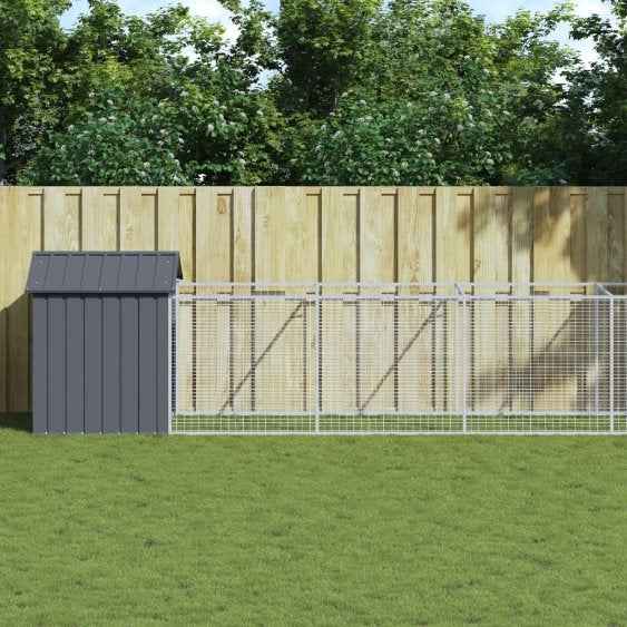 vidaXL Casota para cães com parque aço galvanizado antracite