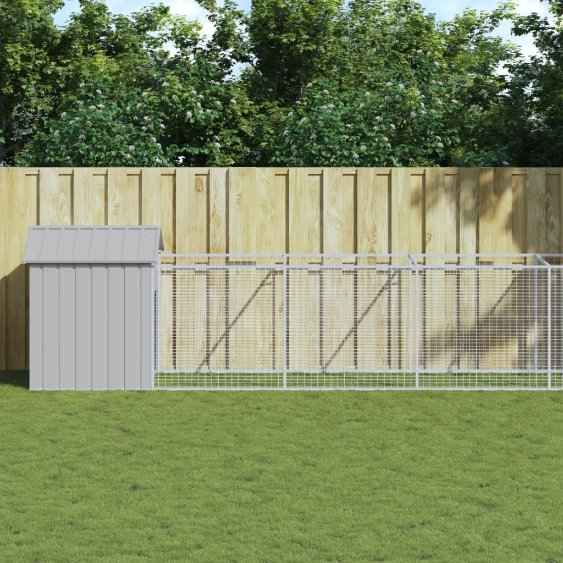 vidaXL Casota para cães com parque aço galvanizado antracite