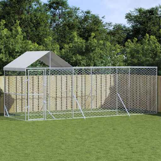 vidaXL Canil de exterior com teto 2x2x2,5m aço galvanizado prateado
