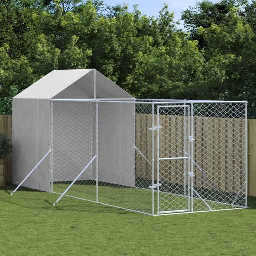 vidaXL Canil de exterior com teto 2x2x2,5m aço galvanizado prateado