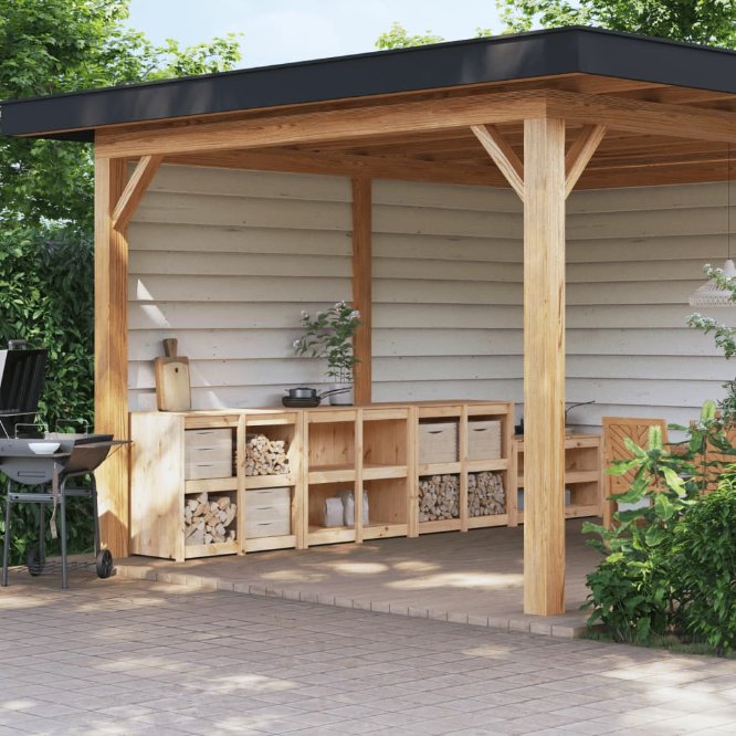 vidaXL Armários de cozinha para exterior 3 pcs madeira de pinho maciça