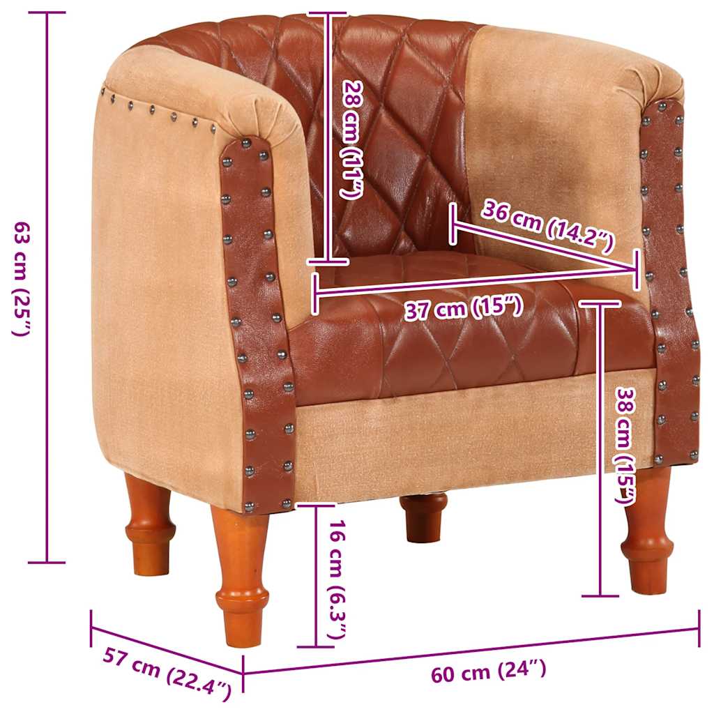 vidaXL Poltrona em couro genuíno e mangueira maciça castanho