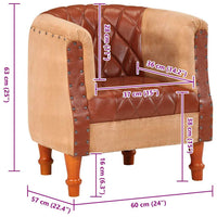 vidaXL Poltrona em couro genuíno e mangueira maciça castanho