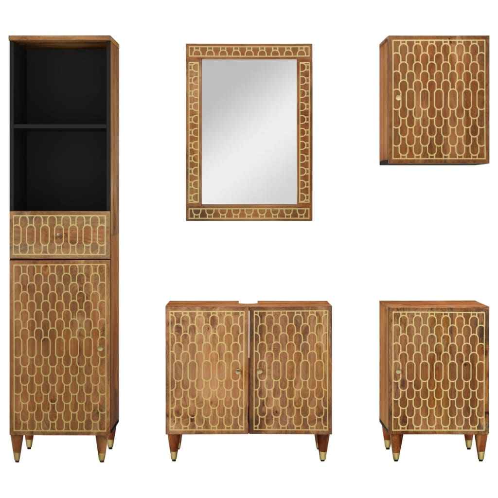 vidaXL 5 pcs conj. móveis p/ casa de banho madeira de mangueira maciça