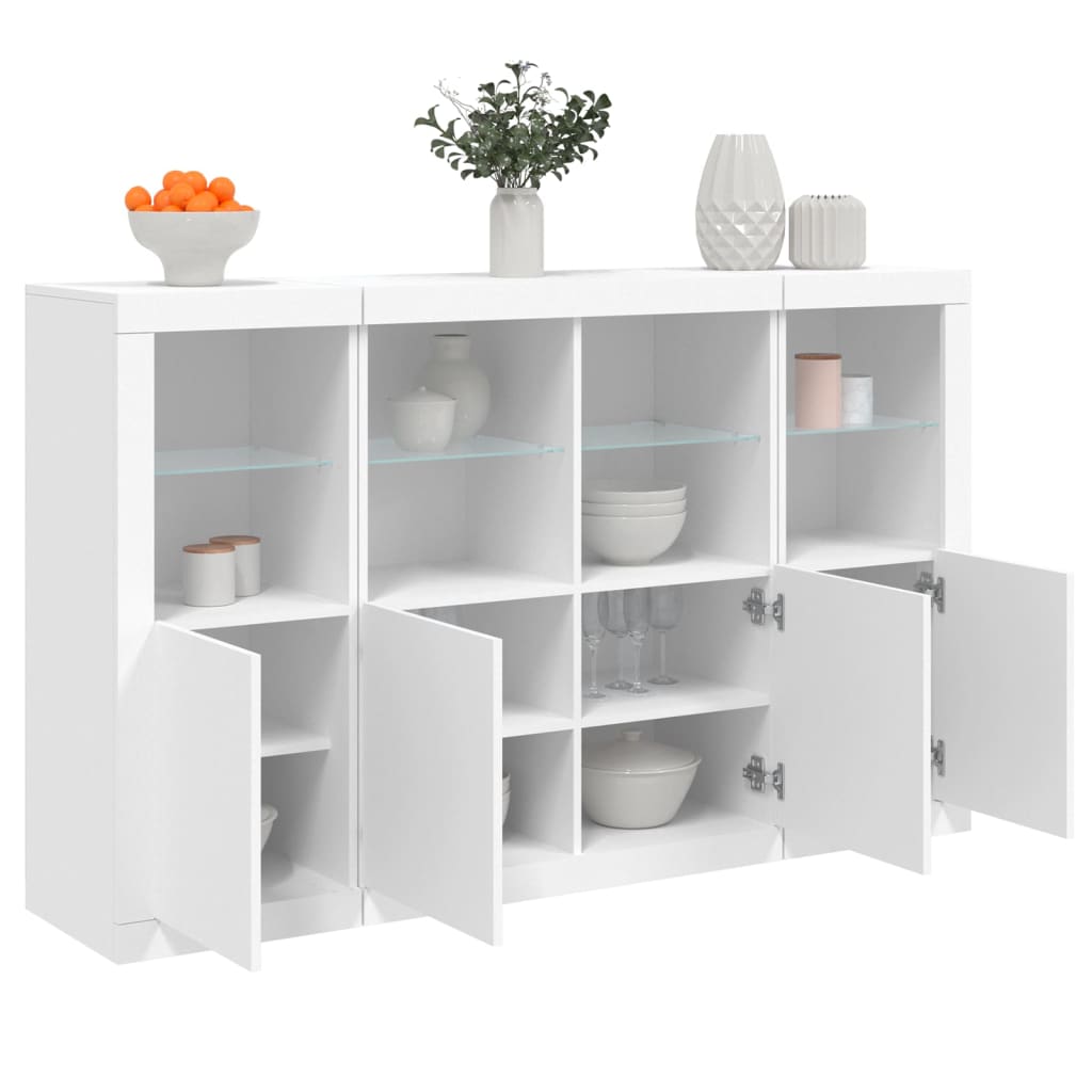 vidaXL Aparadores c/ luzes LED 3 pcs derivados de madeira branco