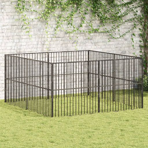 vidaXL Parque para cães com 4 painéis aço galvanizado preto