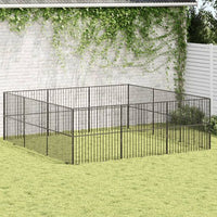 vidaXL Parque para cães com 4 painéis aço galvanizado preto