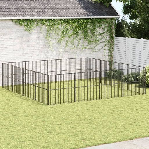 vidaXL Parque para cães com 4 painéis aço galvanizado preto