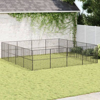 vidaXL Parque para cães com 4 painéis aço galvanizado preto