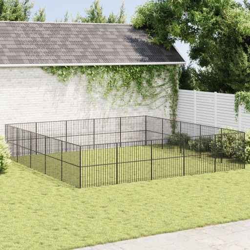 vidaXL Parque para cães com 4 painéis aço galvanizado preto