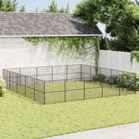 vidaXL Parque para cães com 4 painéis aço galvanizado preto
