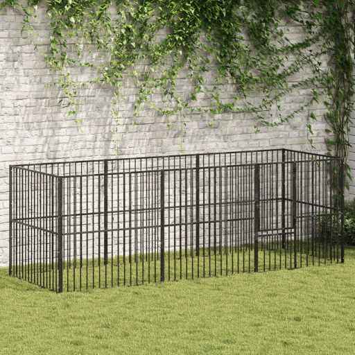 vidaXL Parque para cães com 4 painéis aço galvanizado preto