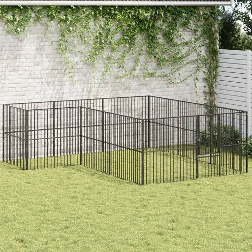 vidaXL Parque para cães com 4 painéis aço galvanizado preto