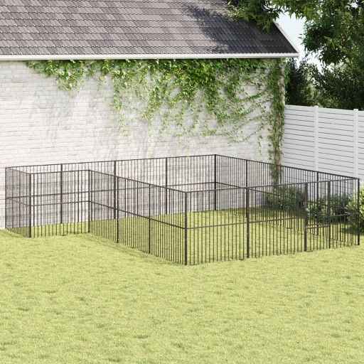vidaXL Parque para cães com 4 painéis aço galvanizado preto