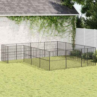 vidaXL Parque para cães com 4 painéis aço galvanizado preto