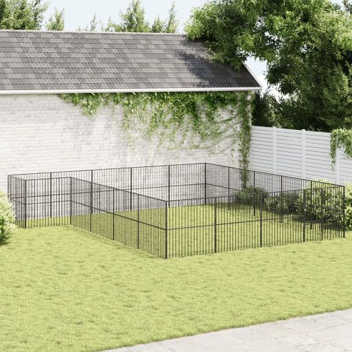 vidaXL Parque para cães com 4 painéis aço galvanizado preto