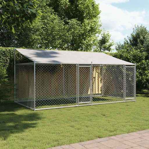 vidaXL Jaula para cão com telhado/porta 2x2x2 m aço galvanizado cinza