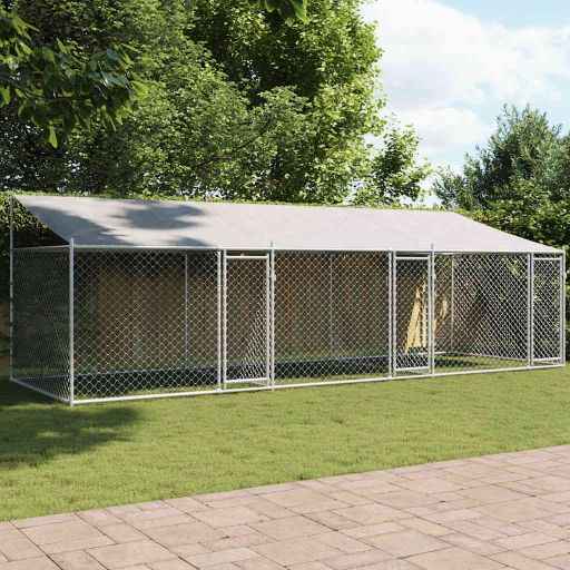 vidaXL Jaula para cão com telhado/porta 2x2x2 m aço galvanizado cinza