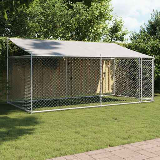 vidaXL Jaula para cão com telhado/porta 2x2x2 m aço galvanizado cinza