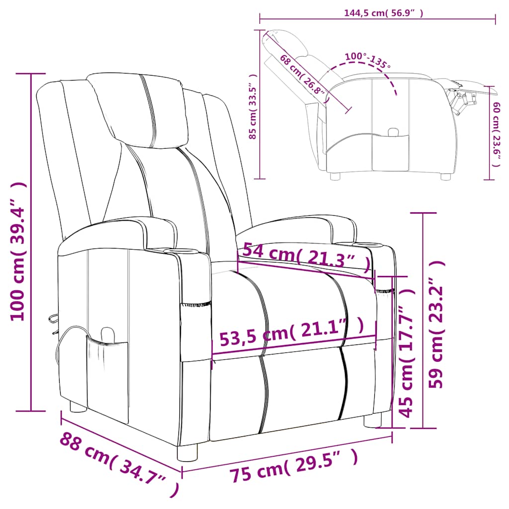 vidaXL Poltrona de massagens couro artificial antracite