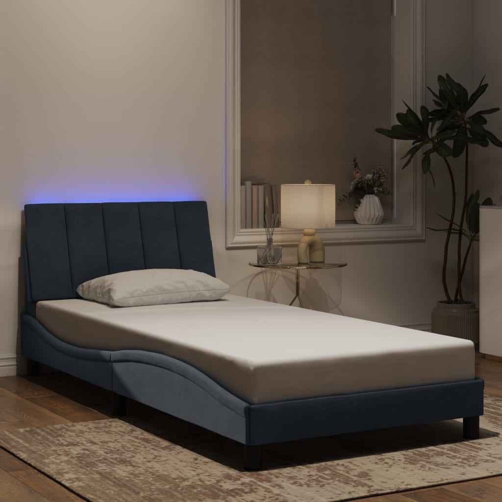 vidaXL Estrutura de cama com LED sem colchão Hanko 100x203 cm veludo cinza-escuro