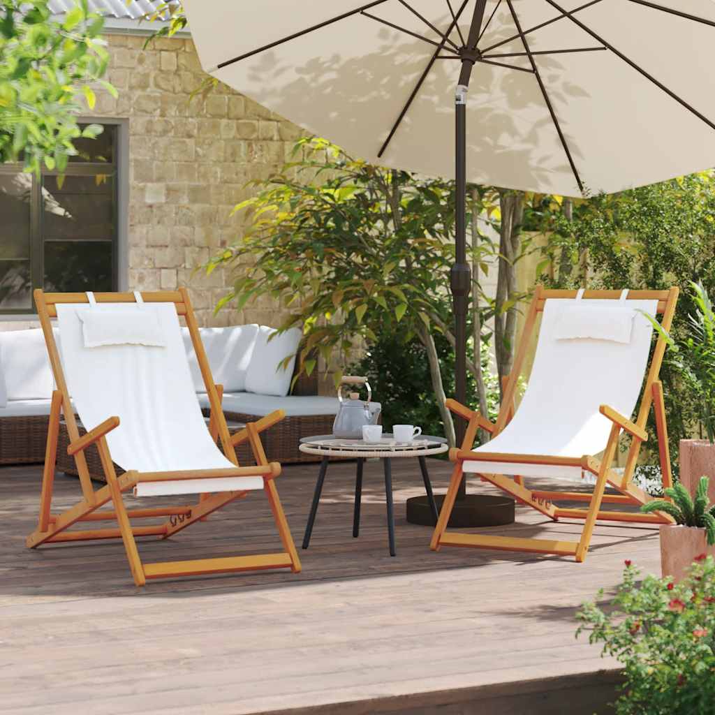 vidaXL Cadeira de praia dobrável madeira eucalipto maciça/tecido creme