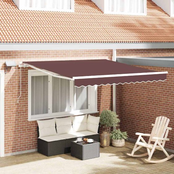 vidaXL Toldo retrátil manual com LED 300x250 cm azul e branco