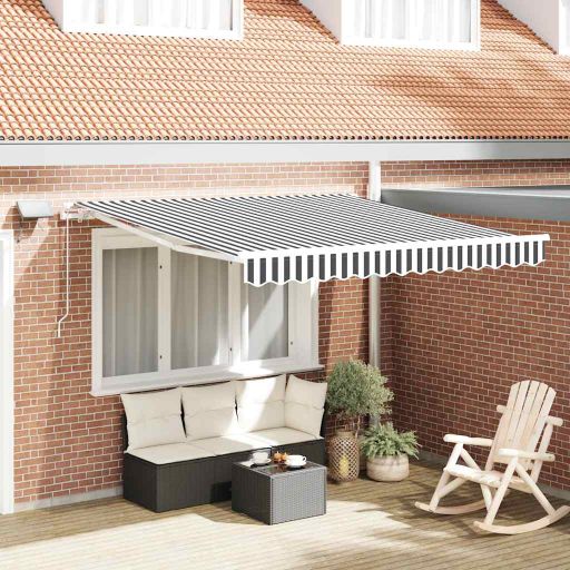 vidaXL Toldo retrátil manual com LED 300x250 cm azul e branco