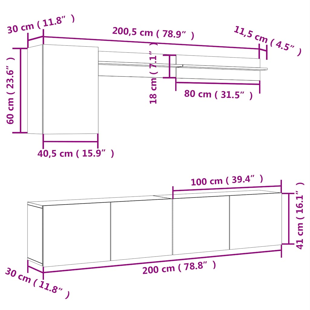 vidaXL 5 pcs móveis de parede p/ TV derivados madeira carvalho sonoma