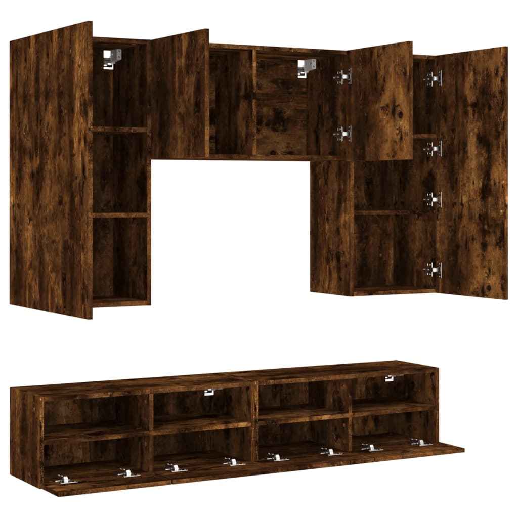 vidaXL 5 pcs móveis de parede p/ TV derivados madeira carvalho fumado