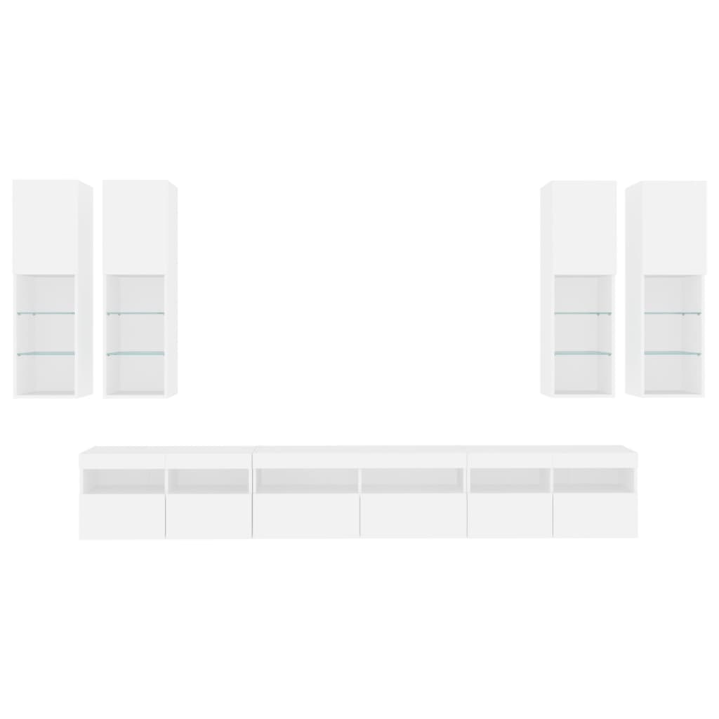 vidaXL 7 pcs conjunto de móveis de parede para TV com luzes LED branco