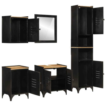 vidaXL 5 pcs conj. móveis p/ casa de banho ferro e mangueira maciça