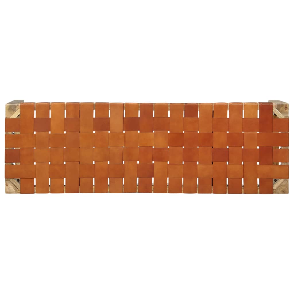 vidaXL Banco 110 cm couro genuíno e mangueira maciça castanho