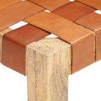 vidaXL Banco 110 cm couro genuíno e mangueira maciça castanho