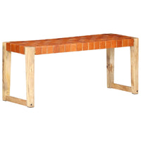 vidaXL Banco 110 cm couro genuíno e mangueira maciça castanho