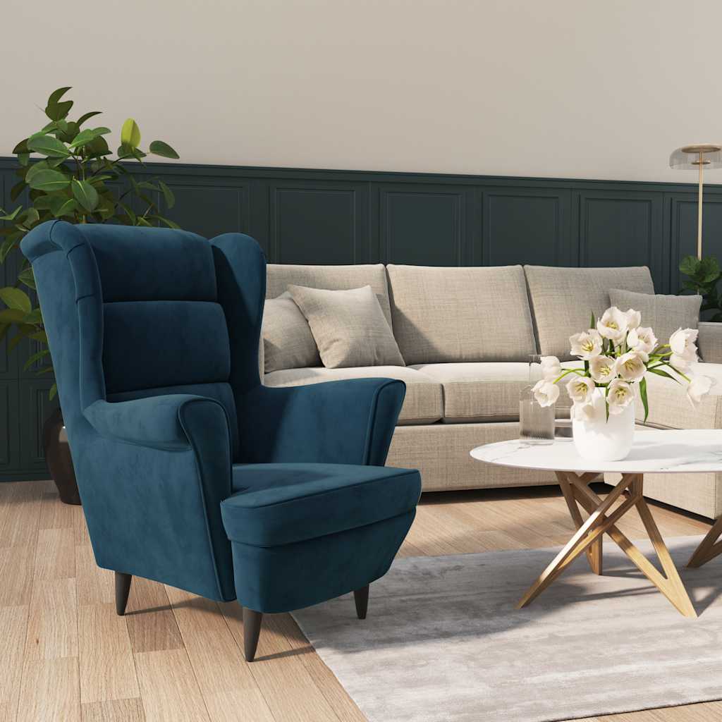 vidaXL Poltrona de descanso com banco veludo azul