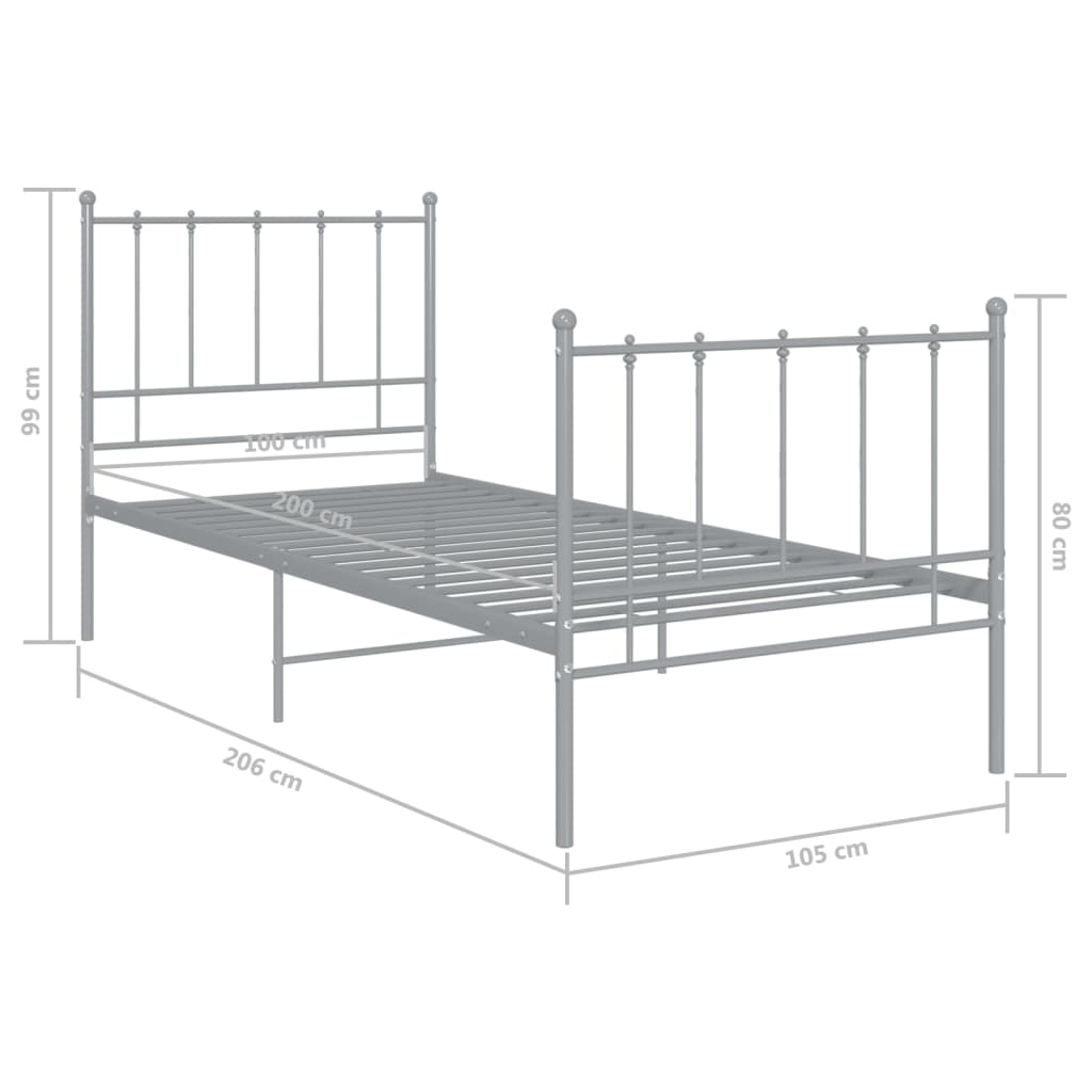 vidaXL Estrutura de cama 100x200 cm metal cinzento