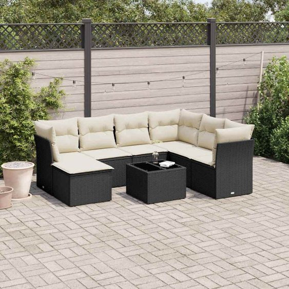 vidaXL 7 pcs conjunto de sofás p/ jardim c/ almofadões vime PE preto