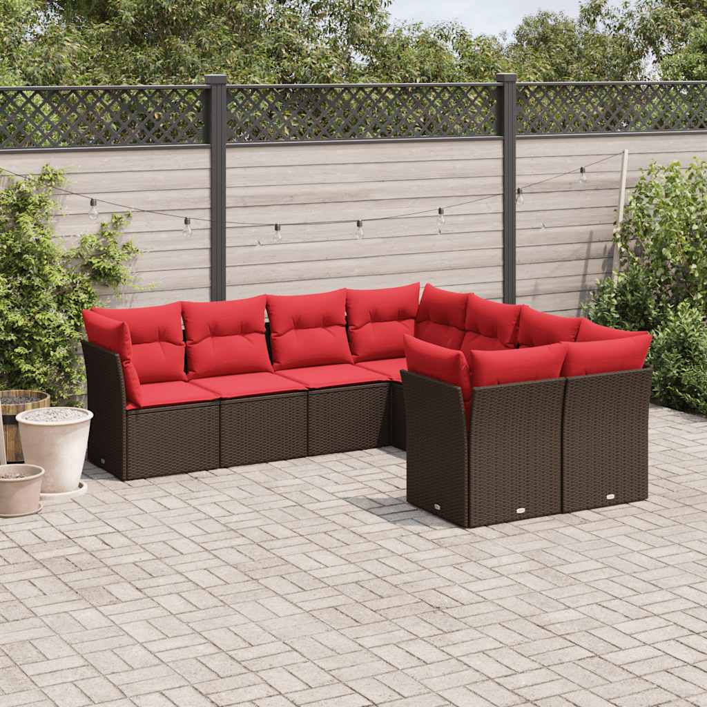 vidaXL 8 pcs conjunto sofás de jardim c/ almofadões vime PE castanho