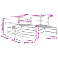 vidaXL 5 pcs conjunto de sofás de jardim madeira pinho maciça branco