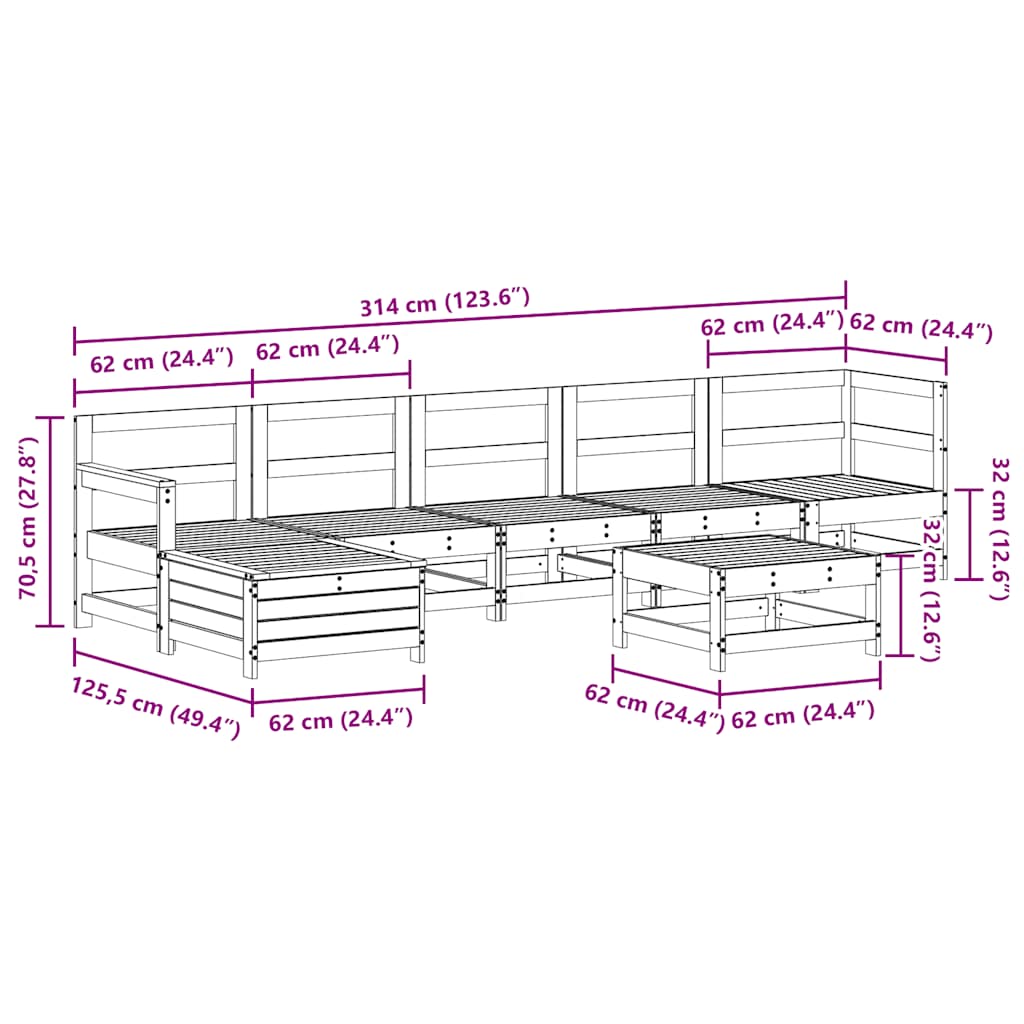 vidaXL 7 pcs conjunto lounge de jardim pinho maciço branco