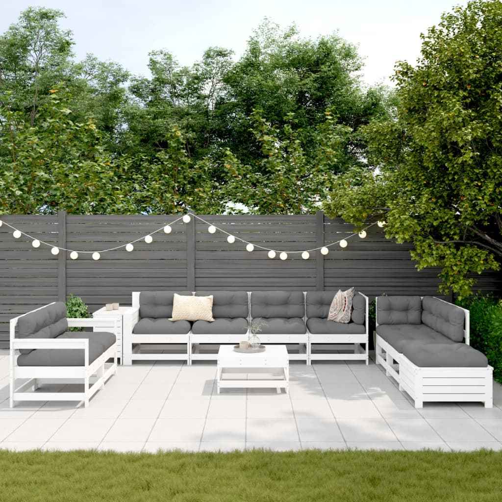 vidaXL 11 pcs conjunto sofás de jardim madeira de pinho maciça branco