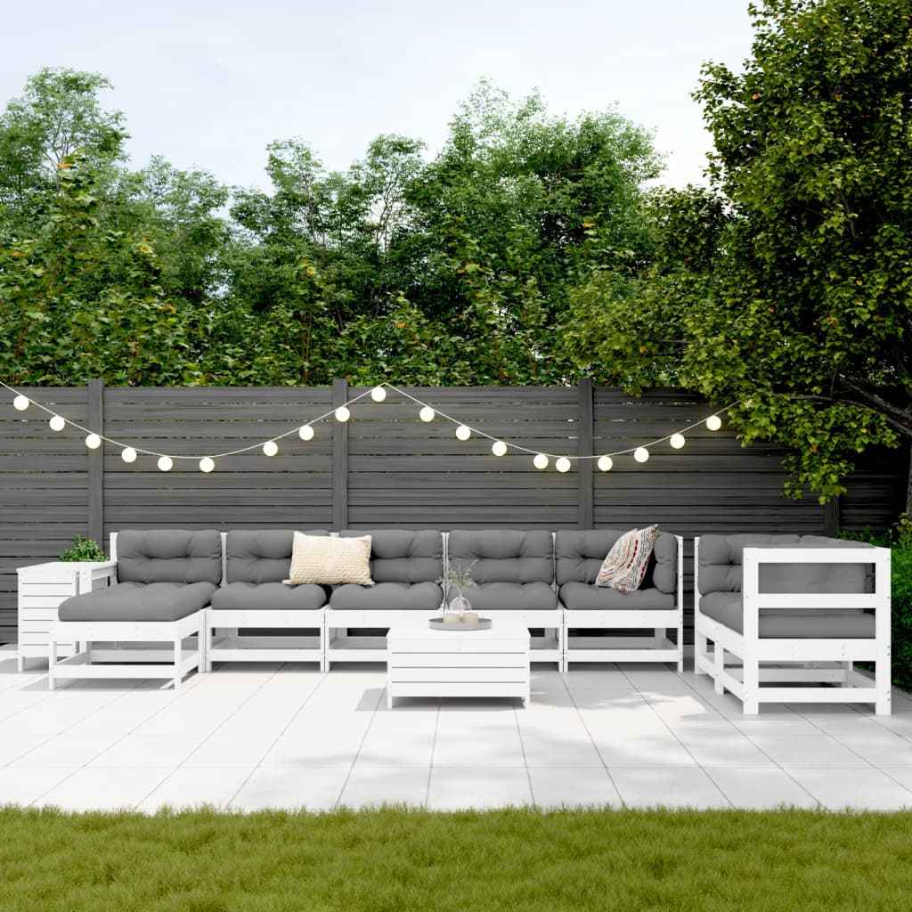 vidaXL 10 pcs conjunto sofás de jardim madeira de pinho maciço branco