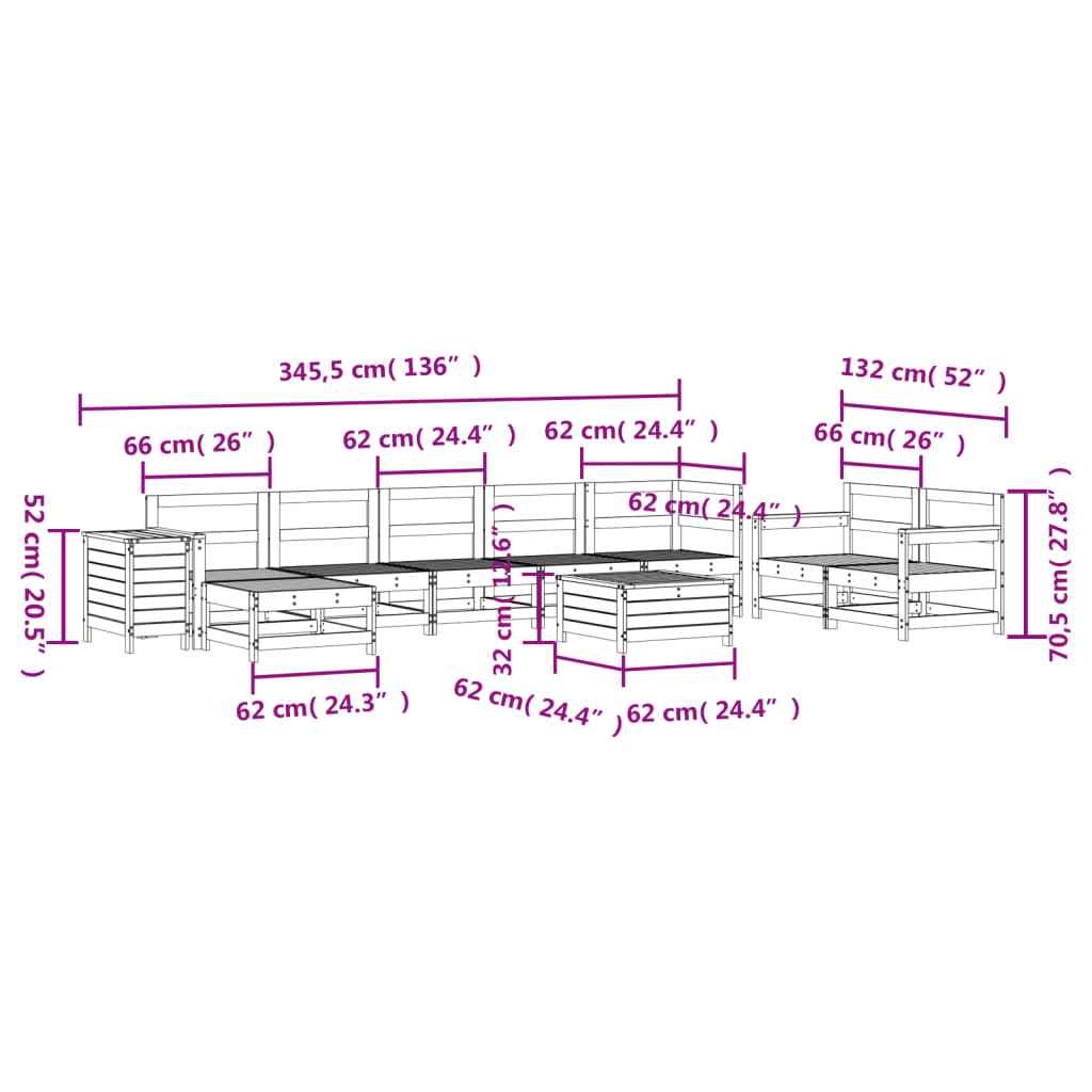 vidaXL 10 pcs conjunto sofás de jardim madeira de pinho maciço branco