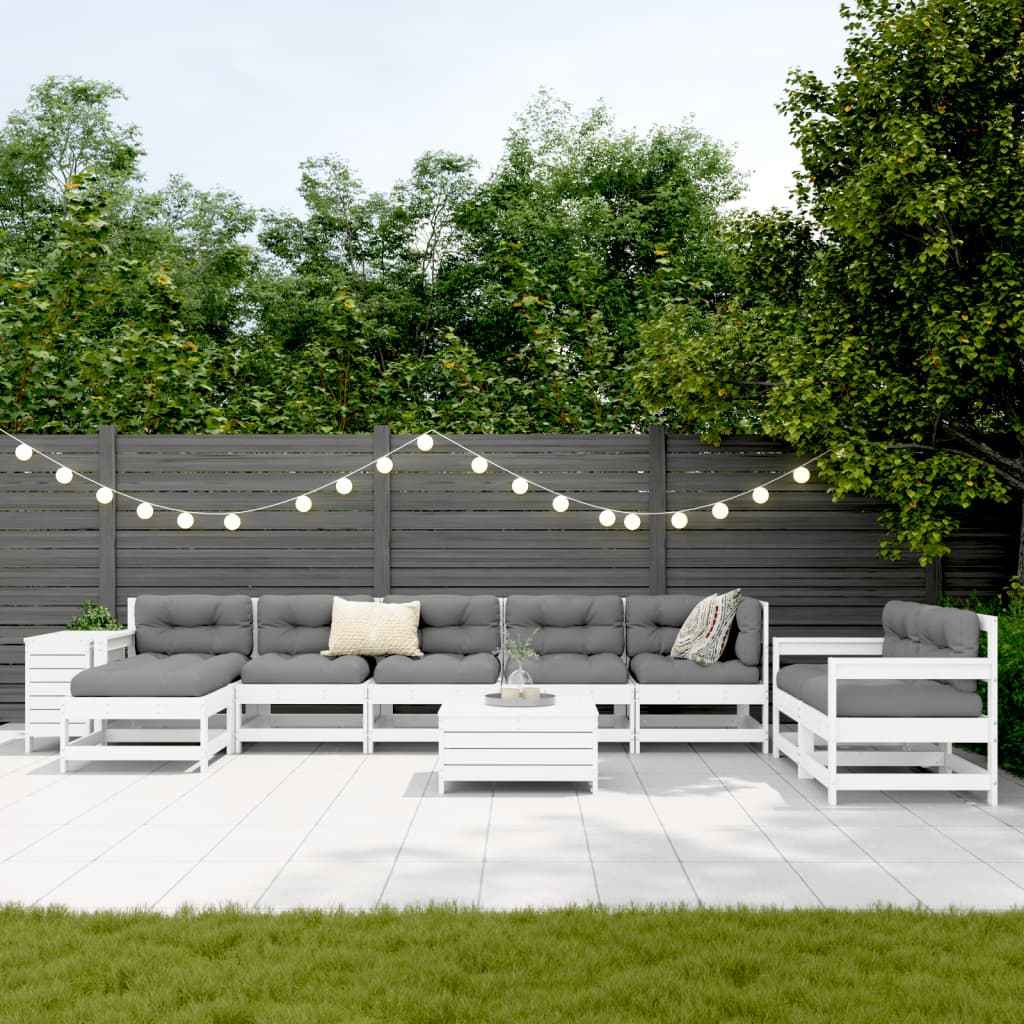 vidaXL 10 pcs conjunto sofás de jardim madeira de pinho maciço branco