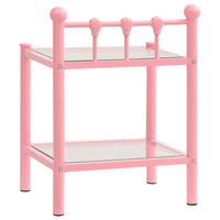 vidaXL Mesas de cabeceira 2 pcs metal rosa e vidro transparente