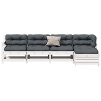 vidaXL 5 pcs conj. lounge de jardim c/ almofadões pinho maciço branco