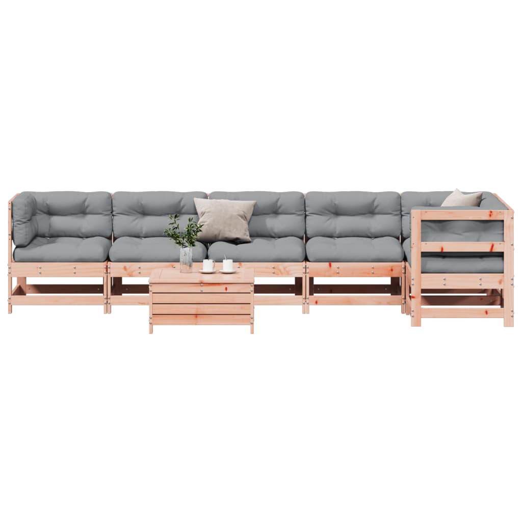 vidaXL 7 pcs conj. lounge jardim com almofadões madeira douglas maciça